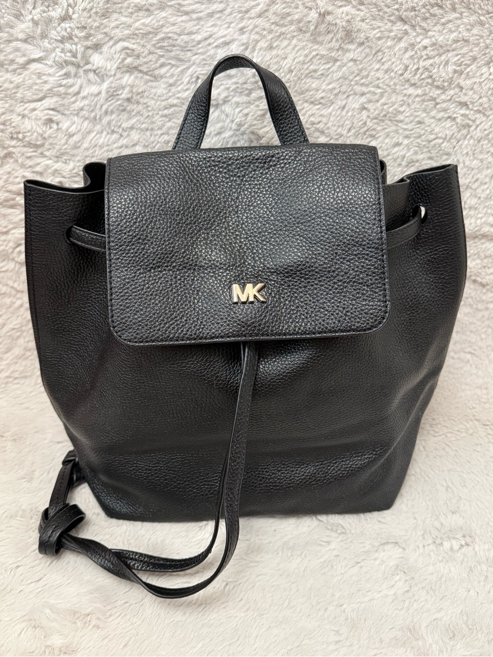 Michael Kors Junie Medium Flap Pebbled Leather Backpack with Gold MK Accent